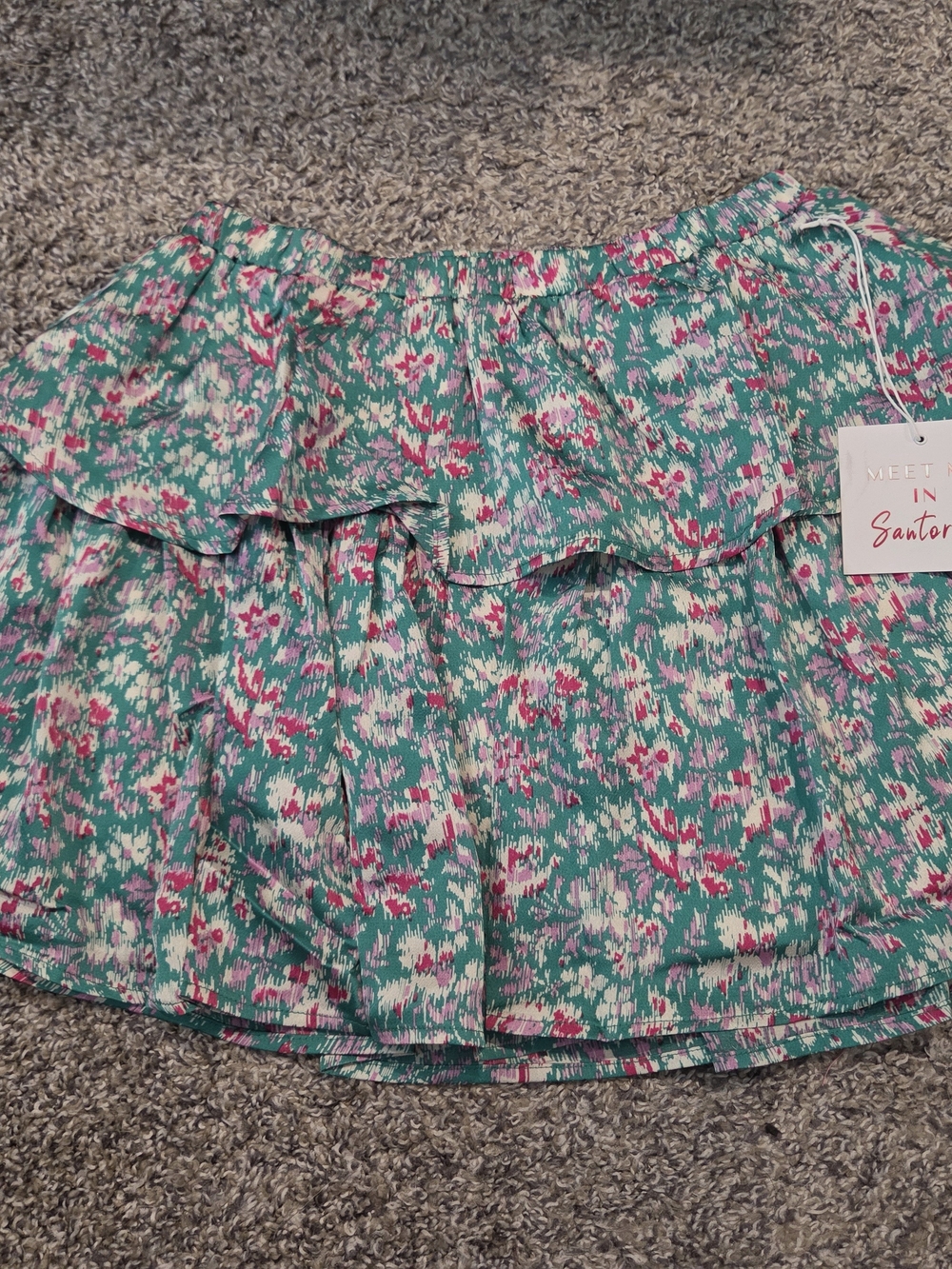 Santorini Floral Ruffle Mini Skirt - Teal & Pink